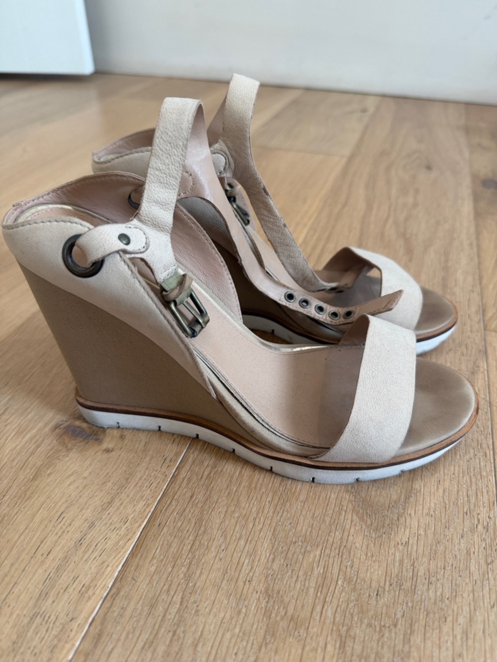 Paolo Women’s Neutral Beige Wedge Sandals - Strappy Open Toe
